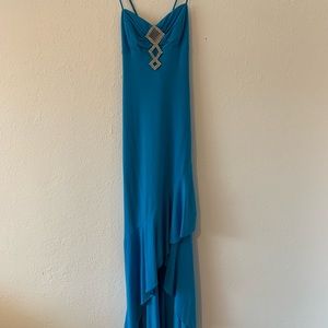 Blue triangle sequence 90s vibes dress with crisscross in the back